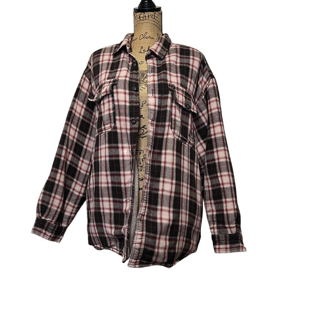 Oversized Levi's Sherpa‎ Lined Plaid Flannel Shacket Cozy Button Down Size XL
